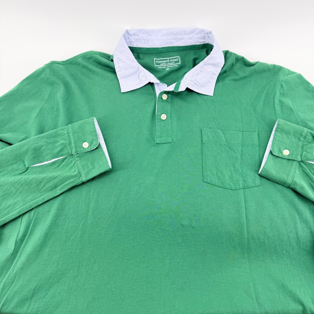 Vineyard Vines Long Sleeve Pima Cotton Polo Shirt Green Preppy XL